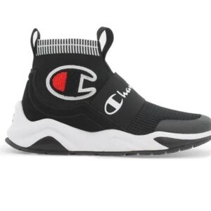 Champion Kids Black, White, and Red Sneakers